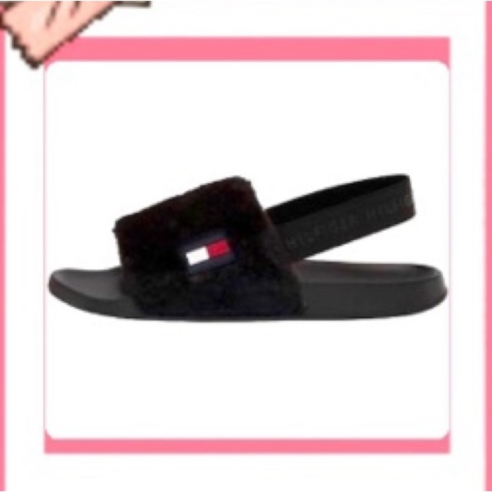 [#1013] TOMMY HILFIGER | TwHahna Faux Fur Slingback Sandals | Black | 10 | NIB